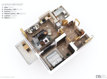 Pronájem bytu, 2+kk, 54,9 m²
