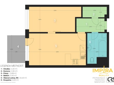 Pronájem bytu, 2+kk, 50 m²