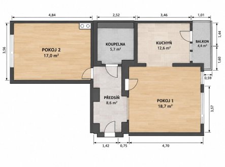 Pronájem bytu, 2+1, 67 m²