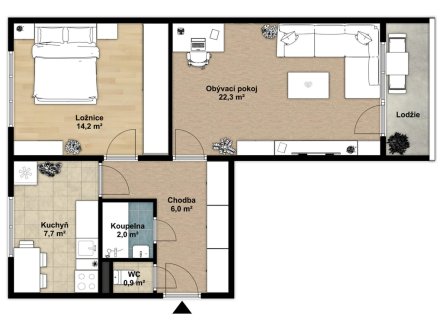 Prodej bytu, 2+1, 57 m²