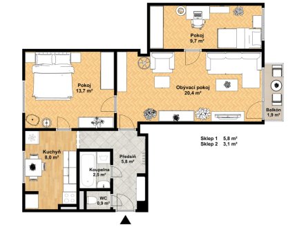 Prodej bytu, 3+1, 70 m²