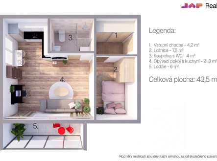 Pronájem bytu, 2+kk, 45 m²