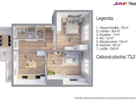 Pronájem bytu, 2+1, 73 m²