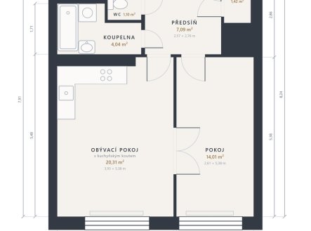Prodej bytu, 2+kk, 48 m²