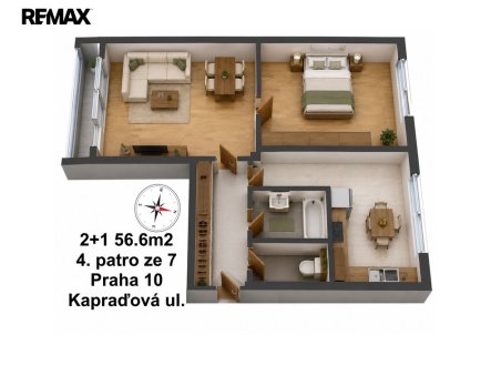 Pronájem bytu, 2+1, 56 m²