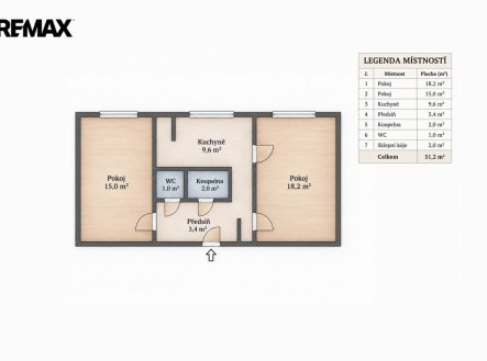 Prodej bytu, 2+1, 51 m²