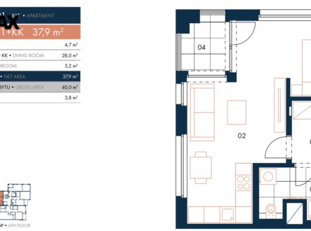 Pronájem bytu, 1+kk, 44 m²