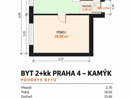 Prodej bytu, 2+kk, 39 m²