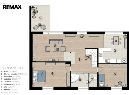 Půdorys | Pronájem bytu, 3+kk, 126 m²