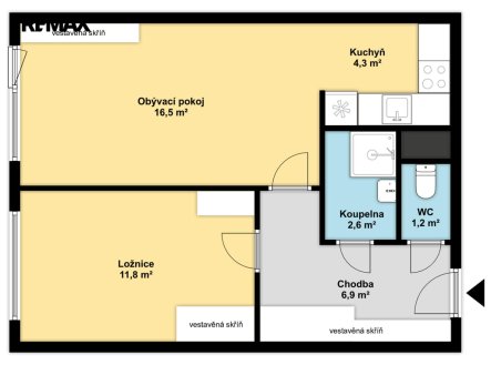 Pronájem bytu, 2+kk, 43 m²