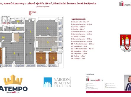 Pronájem obchodní prostory, 216 m²