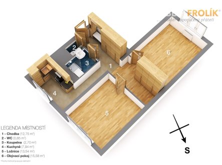 Pronájem bytu, 2+1, 55 m²