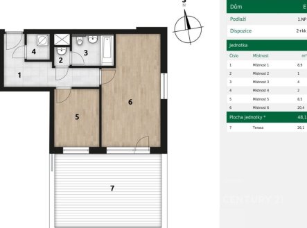 Pronájem bytu, 2+kk, 54 m²