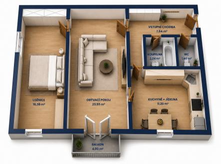 Prodej bytu, 2+1, 66 m²
