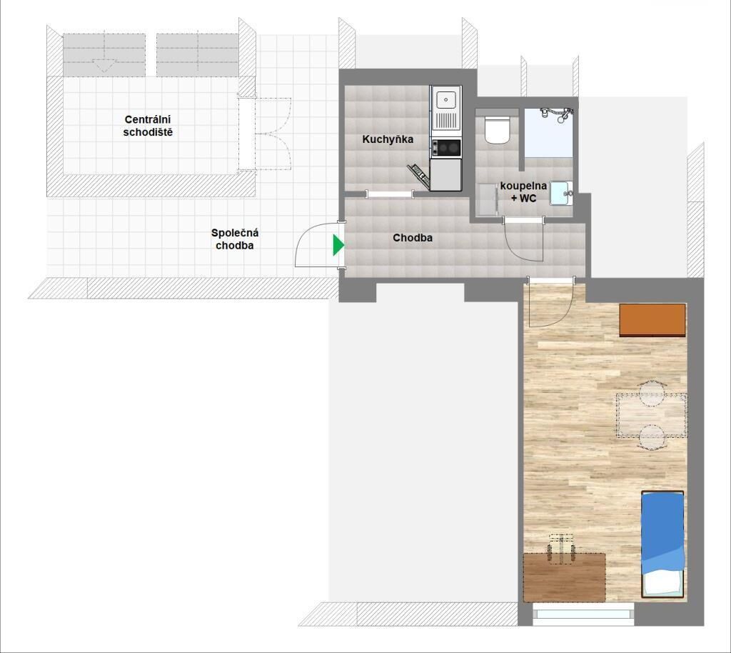 Pronájem bytu 1+1 + parkování - levné bydlení v centru Pardubic