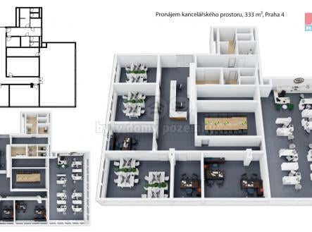 Pronájem - kanceláře, 333 m²