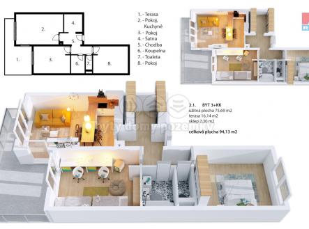 Prodej bytu, 3+kk, 75 m²