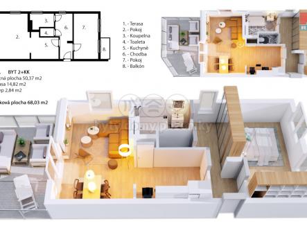 Prodej bytu, 2+kk, 50 m²