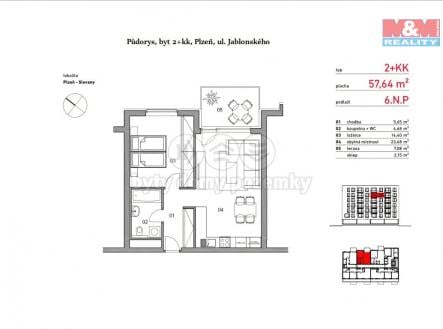 Pronájem bytu, 2+kk, 58 m²