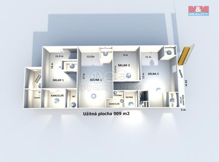 Pronájem - skladovací prostor, 909 m²