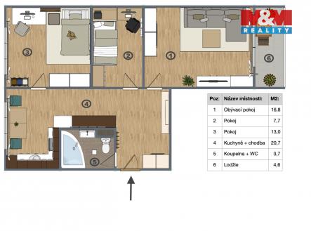 Prodej bytu, 3+1, 62 m²