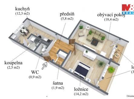 Prodej bytu, 2+1, 56 m²