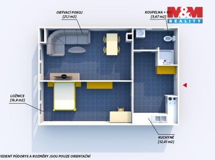 Pronájem bytu, 2+kk, 56 m²