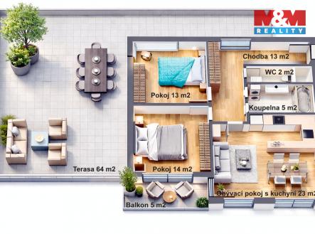 Prodej bytu, 3+kk, 70 m²