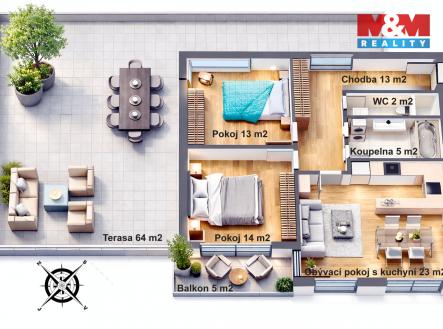 Prodej bytu, 3+kk, 70 m²