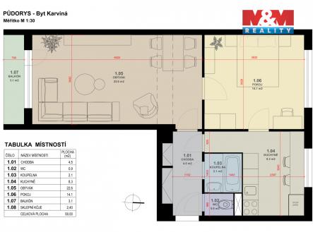 Prodej bytu, 2+1, 53 m²