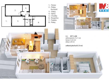 Prodej bytu, 3+kk, 73 m²