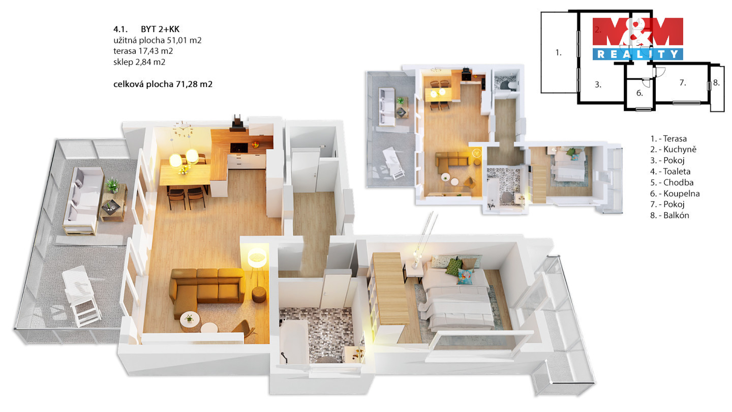 3D půdorys byt 4.1.