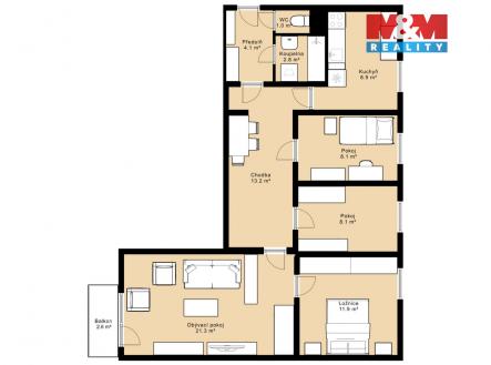 Prodej bytu, 4+1, 78 m²