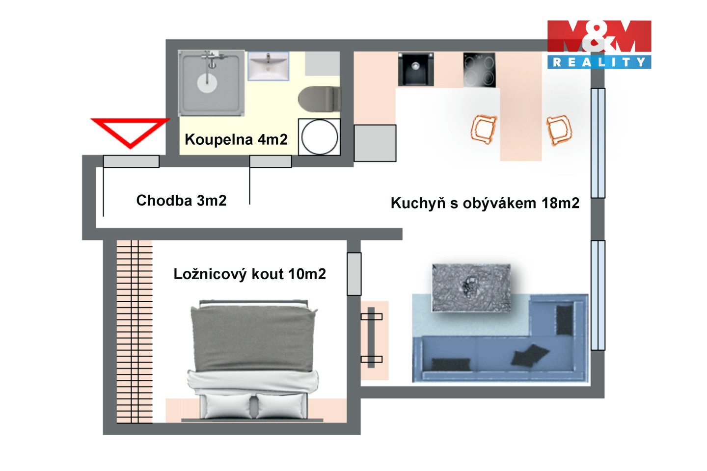 Prodej bytu 1+kk, 35 m2, v Doubravčicích