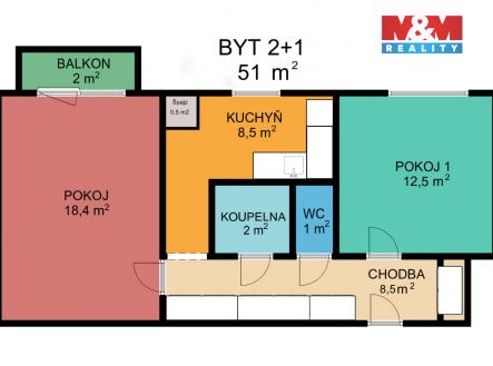 Prodej bytu, 2+1, 51 m²