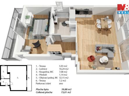 Pronájem bytu, 2+kk, 60 m²