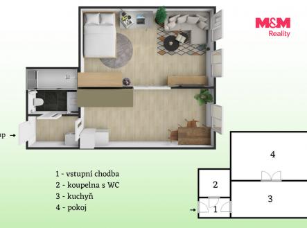 Pronájem bytu, 1+1, 40 m²