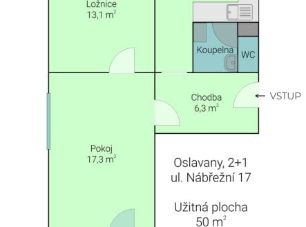 Prodej bytu, 2+1, 50 m², Oslavany – náhled fotky 4
