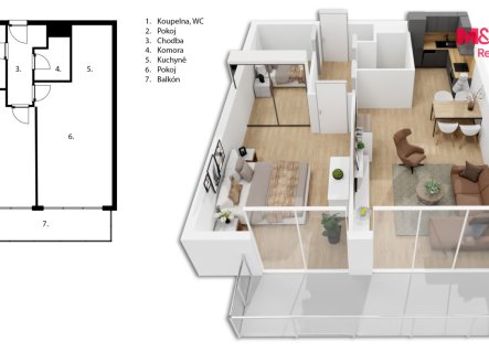 Pronájem bytu, 2+kk, 60 m², Praha – náhled fotky 4