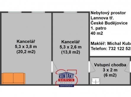 Pronájem - kanceláře, 40 m²