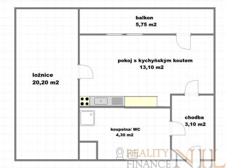 Pronájem bytu, 2+kk, 41 m²