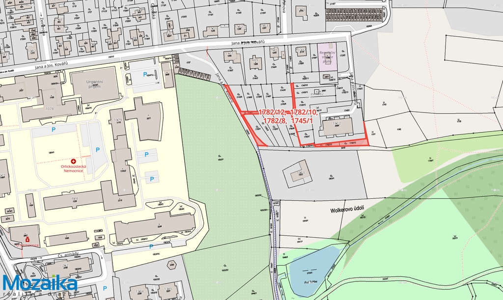 mapa s ozačením pozemků