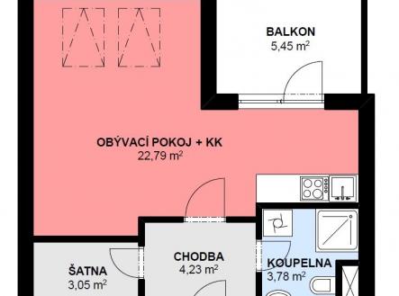 Pronájem bytu, 1+kk, 42 m²