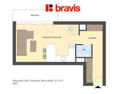Pronájem bytu, 2+kk, 51 m²