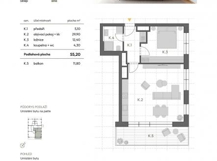 Prodej bytu, 2+kk, 55 m²