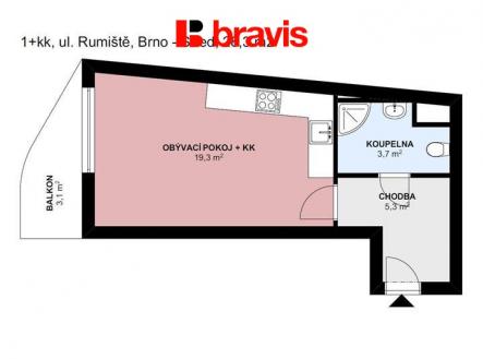Pronájem bytu, 1+kk, 31 m²