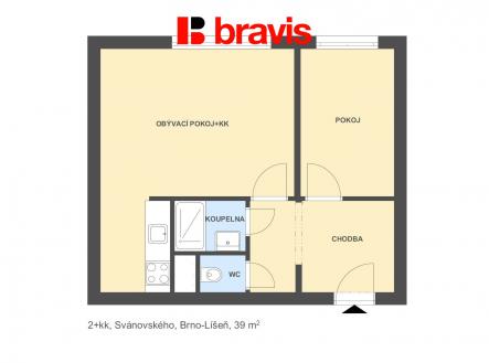 Pronájem bytu, 2+kk, 39 m²