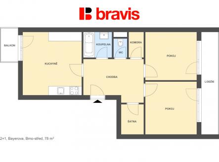 Pronájem bytu, 2+1, 78 m²