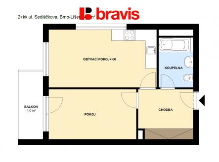 Pronájem bytu, 2+kk, 46 m²
