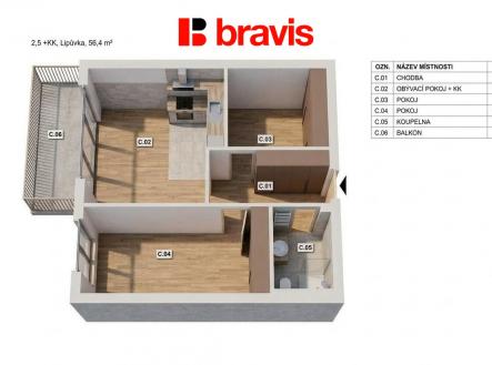 Prodej bytu, 2+kk, 56 m²